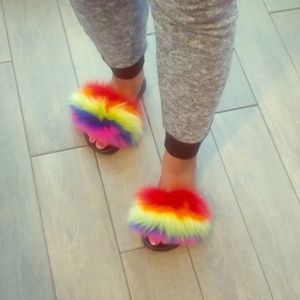 Rainbow Fluffy Slides
